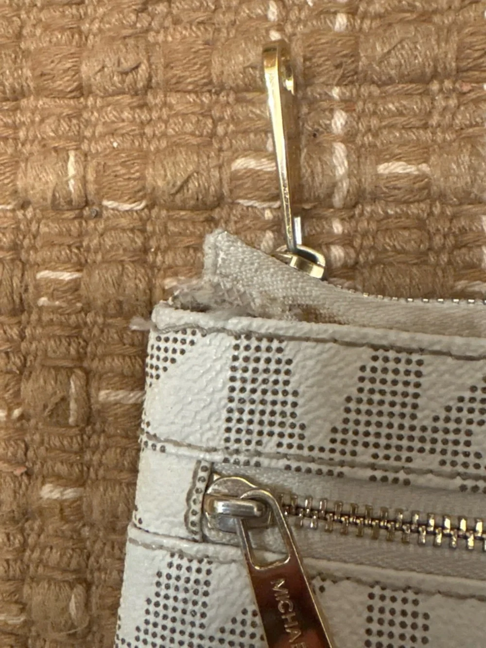 Michael Kors Cream Logo Wristlet Clutch with Gold Hardware